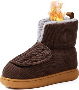 Generic Diabetic Winter Boots for Women Men Comfortable Slip On Slippers with Adjustable Straps Warm Fur Lining Outdoor Indoor Shoes for Elderly Swollen Feet 