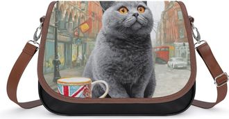 Generic Cute Cat British Flag Fashion Womens Crossbody Bags Novelty Handbag Shoulder Bag Purse