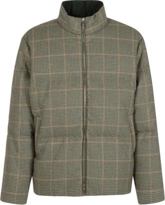 Thom Browne 4-Bar Reversible Funnel Neck Zip Up Jacket - Heren - Winterjassen - Groen - L - Tweed - Jassen