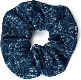 Gucci logo-motif denim scrunchie - women - Cotton - One Size - Blue