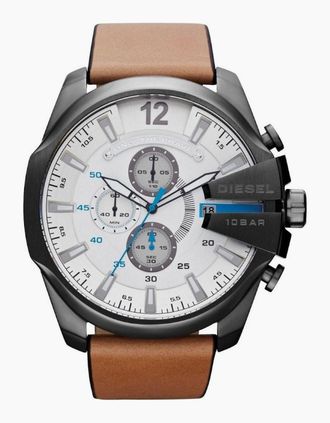 Diesel Mens Diesel DZ4280 Mega Chief Brown Leather Mens Watch - White/Brown