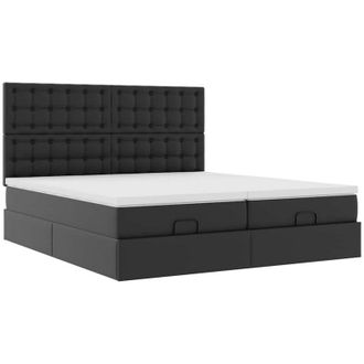 vidaXL Estructura De Cama Otomana Con Colchones Cuero Sint&eacute;tico Negro Vidaxl