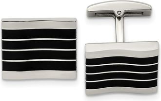 Diamond2Deal Stainless Steel Polished Black Cats Eye Rectangle Cufflinks