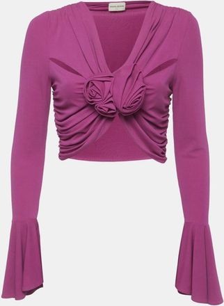 Magda Butrym Purple Flower Applique Draped Jersey Crop Top
