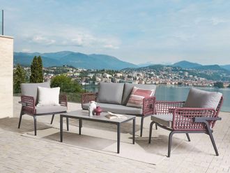 Beliani Muebles De Jard&iacute;n 4 Plazas De Metal Gris Negro Borgo&ntilde;a Sillones Mesa Scaccia
