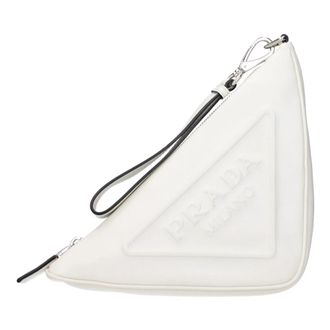 Prada Witte Leren Clutch Tas - Dames - Clutches - Wit - ONE Size - Leer - Tassen