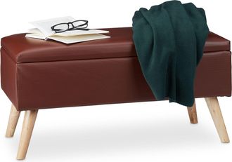 Relaxdays Relaxdays - Banco Almacenamiento 40l, Acolchado, Patas De Madera, Cuero Sint&eacute;tico, 40 X 80 X 39,5 Cm, Asiento Ba&uacute;l, Marr&oacute;n