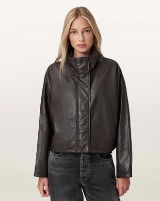 AllSaints Ryder Funnel Neck Leather Jacket