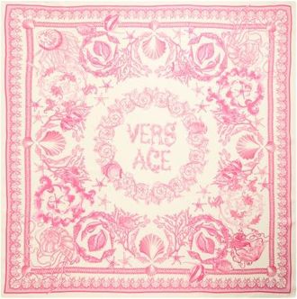Versace Underwater Barocco Silk Square Scarf in Eggshell Dragonfruit at Nordstrom