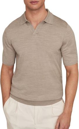 Reiss Duchie Short Sleeve Merino Wool Polo Sweater in Wheat Melange at Nordstrom, Size Xx-Large