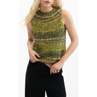 Desigual Stripe Sleeveless Cotton Blend Crochet Sweater in Green at Nordstrom, Size X-Large