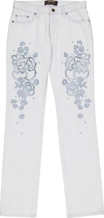 Roberto Cavalli White Embroidered Cropped Jeans, Brand Size 40 ( US Size 6 )