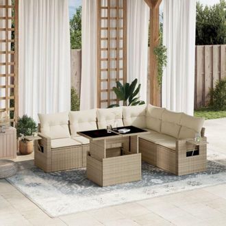 vidaXL Vidaxl - Set Sof&aacute;s De Jard&iacute;n 7 Piezas Y Cojines Rat&aacute;n Sint&eacute;tico Beige