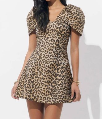 Adelyn Rae Zariah Leopard Gathered Sleeve Mini Dress In Animal Print