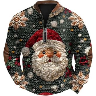Generic Mens Christmas Jumpers UK, Fleece Lined Quarter Zip Jumper Men Funny Xmas Sweatshirt Jumpers Santa Claus Print Pullover Sweater Fleece Plush Tops Plus