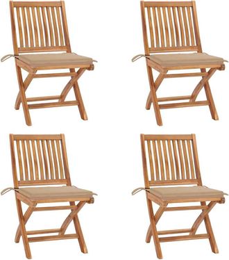 vidaXL Vidaxl - Sillas De Jard&iacute;n Plegables 4 Uds Madera Maciza Teca Con Cojines