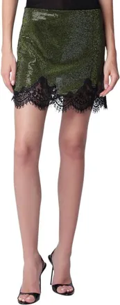 Self Portrait Crystal Metallic Knit Mini Skirt - female - Self Portrait - Short Skirts - Green - XS - Skirts