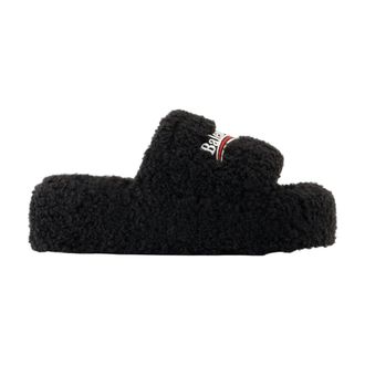 Balenciaga Sliders, female, Black, Size: 6 US Furry Platform Sandals