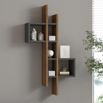 Dmora Estante Modugno, 7 Estantes, Color Estructura Negro, Tono De Estructura Nogal, 54x20x108h Cm Marr&oacute;n Nogal