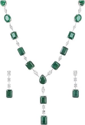 Bespoke 18ct white gold, diamond & emerald jewellery suite