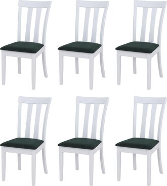 Hhg [nunca Usado] Juego De 6 Sillas De Comedor Hhg-451, Sillas De Cocina, Tela/tejido, Madera Maciza, Estructura Blanca, Verde