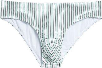 Tom Ford Baton Stripe Shiny Jersey Swim Briefs in Combo Light Green/White at Nordstrom, Size 44 Us