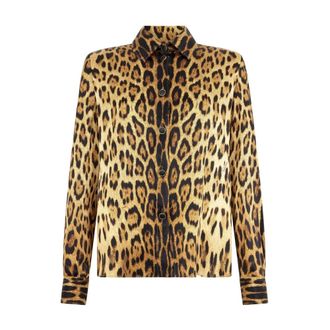 Roberto Cavalli Shirts, female, Multicolor, Size: XS Silk Shirt With Jaguar Skin Print