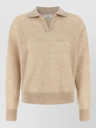 Brunello Cucinelli waffle-knit long-sleeve polo top