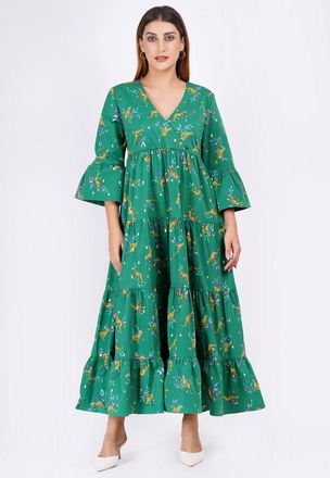 Leota Sariah Poplin Maxi Dress Lucky Cheetah Verdant Green