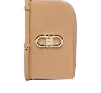 Ferragamo Womens Gancini Plaque Zip Around Wallet Phone Case In Brown