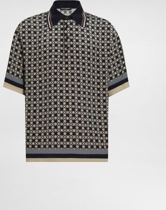 Dolce & Gabbana Printed Marocain Crêpe Polo Shirt - Man Print Xs