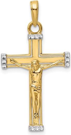 Diamond2Deal 14k Yellow Gold Rhodium Diamond-Cut Crucifix Pendant