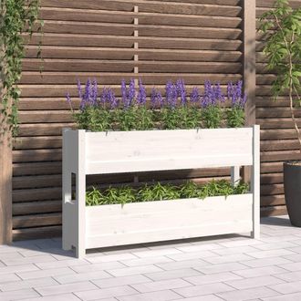 vidaXL Vidaxl - Jardinera De Madera Maciza De Pino Blanco 112x25x66 Cm