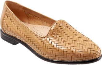 Trotters Liz III Flat Women 7.5WW Bone Herringbone Leather Slip On Shoes VER1525
