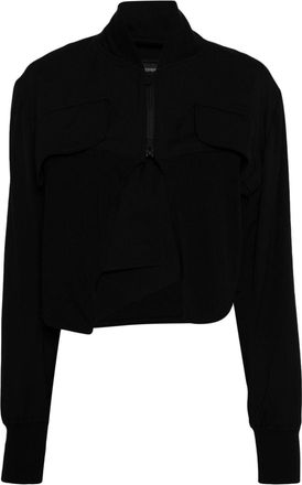 Yohji Yamamoto layered cropped bomber jacket - women - Cotton/Wool - 2 - Black