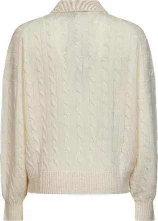 Polo Ralph Lauren Womens Polo Shirt Cable-Knit Wool-Cashmere Ivory Knitwear Sweater