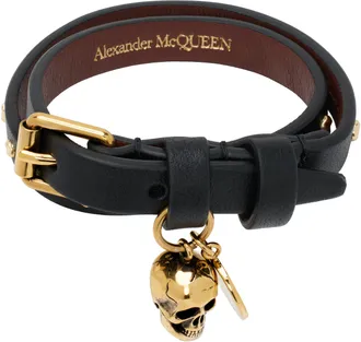 ブレスレット Alexander Mcqueen Bangles Black New Alexander McQueen 3D Raised Skull Logo Black Enamel