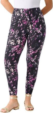 Roaman's Plus Size Essential Stretch Ankle Length Pull On Legging in Berry Petal Print at Nordstrom, Size 5X