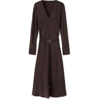 Mango Belted Long Sleeve Midi Dress in Brown at Nordstrom, Size 6
