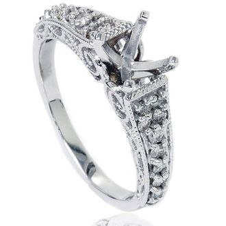 Pompeii3 3/8ct Vintage Diamond Engagement Ring Mount 14K White Gold Size Selectable