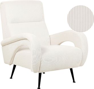 Beliani Sill&oacute;n Tapizado De Pana Estilo Retro Con Reposabrazos Blanco Crema Svalov