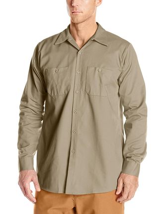 Red Kap Mens Wrinkle Resistant Cotton Work Shirt, Khaki, XXXL Tall