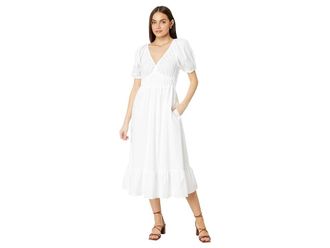 Vineyard Vines Poplin V-Neck Midi Dress Womens Dress White Cap : LG, Cotton/Spandex