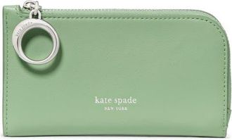 Kate Spade New York small halo fine grain leather zip wallet in Crisp Sage at Nordstrom