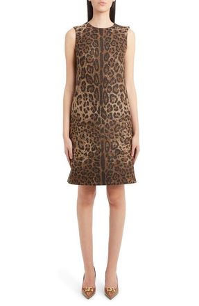 Dolce & Gabbana D&eacute;grad&eacute; Leopard Print Wool Blend Shift Dress in Print Leo at Nordstrom, Size 48