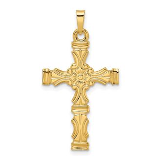 Diamond2Deal 14k Yellow Gold Polished Solid Fancy Design Cross Pendant