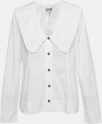 Ganni Ganni White Cotton Wide Ruffled Trim Collar Shirt