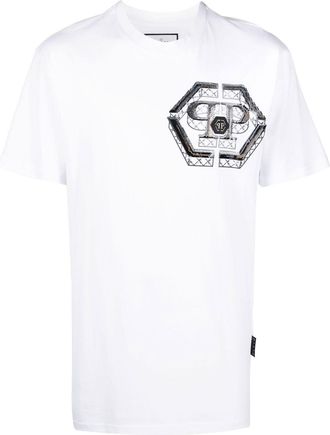 Philipp Plein Hexagon logo print T-shirt - men - Cotton - L - White