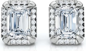 Pompeii3 2 1/5 Ct TW Emerald Cut Bezel Diamond Studs 14k Gold Lab Grown Earrings
