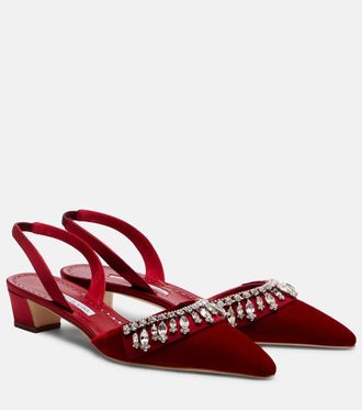 Manolo Blahnik Bequila 30 embellished velvet slingback pumps